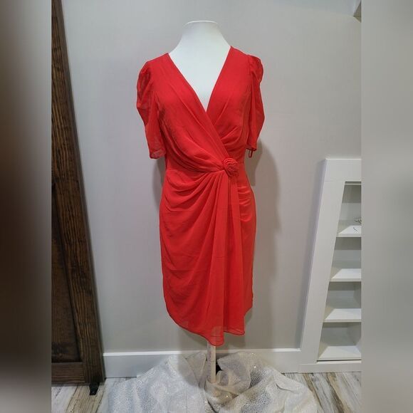 Ralph Lauren Black Label Puff-Sleeve Chiffon Dress NWOT size 4 Red - Picture 3 of 5